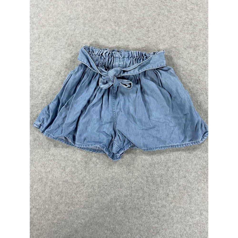 Zara Kids Girls Blue Chambray Paperbag Waist Shorts Size 3-4Y Tie Front 2755